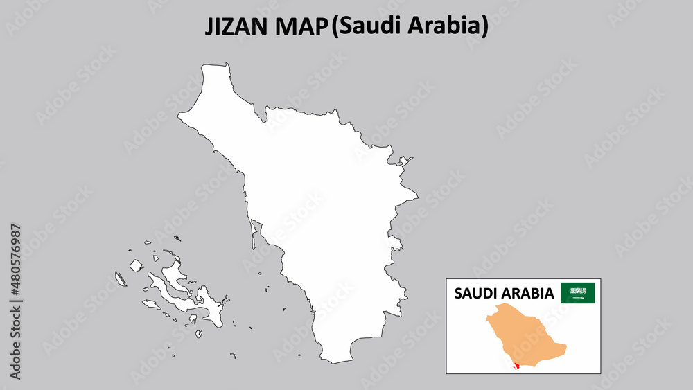 Fototapeta Jizan Map.Jizan Map Saudi Arabia with white background and line map.
