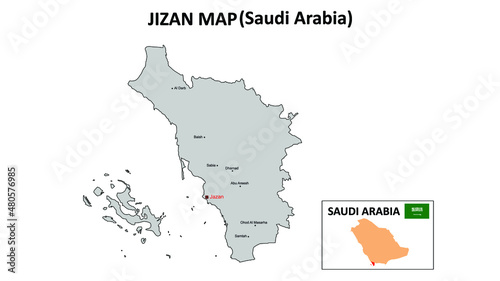 Jizan Map. Jizan Map of Saudi Arabia with color background and all states names. photo