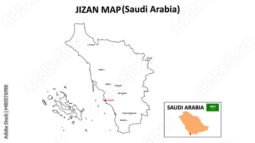 Jizan Map. Jizan Map of Saudi Arabia with white background and all states names. photo
