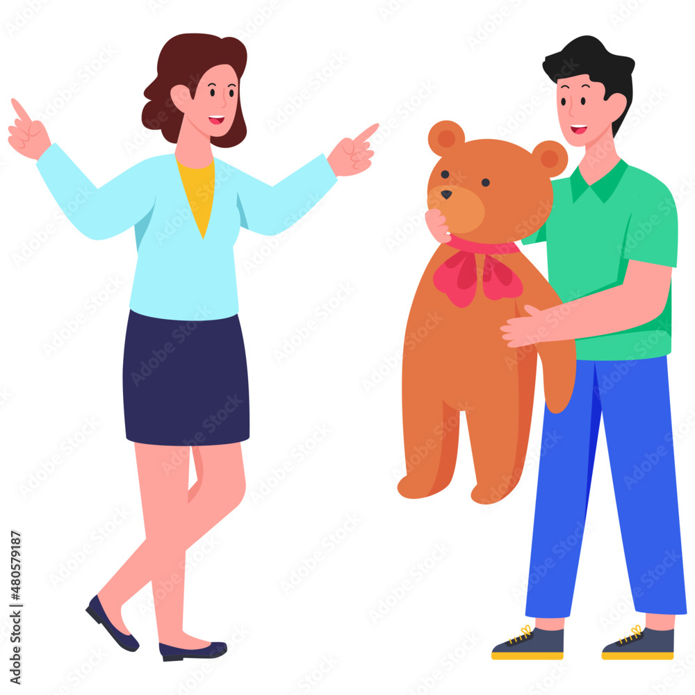 A beautiful design vector of couple giving teddy bear A beautiful design vector of couple giving teddy bear