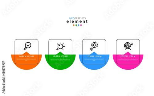 Four business data visualization. Infographic element with icons and options or steps. Can be used for process, presentation, diagram, workflow layout, info graph, web design. Vector Eps10
