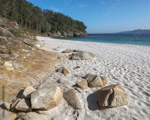 White Sand Beach in the Cies Islands Natural Park, Galicia, Spain