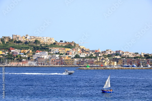 Panoramic view of Procida island from the sea