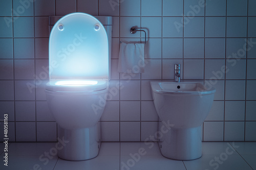 Принти на полотні Mysterious light from toilet bowl at night
