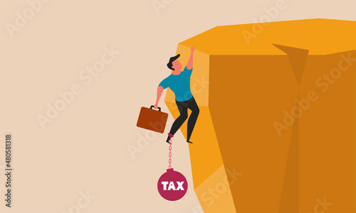 Income tax and business debt taxation. Worker people bankrupt problem and crisis finance vector illustration concept. Heavy money and stress pay revenue. Service refund bank debt and payment