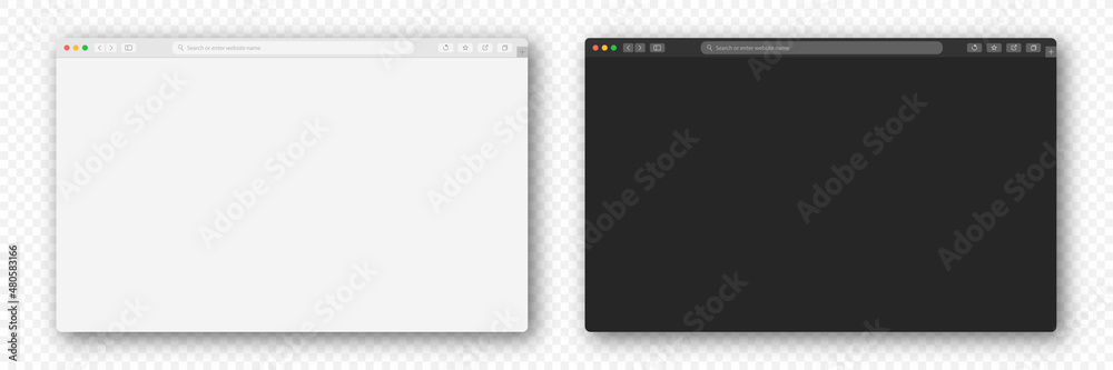 © Yevhenii - Browser window on transparent background. Empty web page, browser window mockup with toolbar. Browser window in dark and light mode. Vector © Yevhenii - Browser window on transparent background. Empty web page, browser window mockup with toolbar. Browser window in dark and light mode. Vector