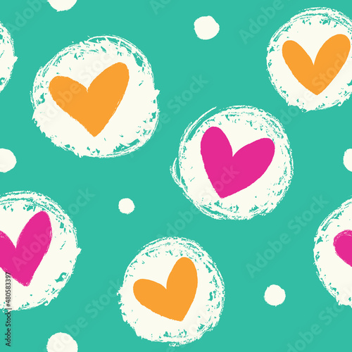 Seamless background of hearts in pastel colors. Great for baby, valentine's day, mother's day, wedding, scrapbook, surface textures.