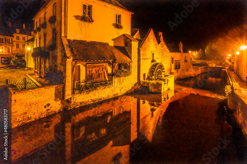 Mill Aure River Night Bayeux Center Normandy France photo