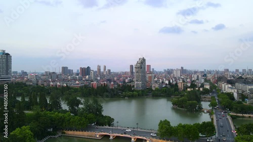 Aerial photography of the scenery along the Hao River in the old town of Nantong photo