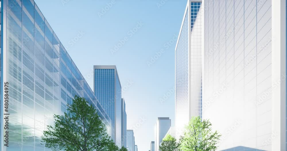 3d rendering loop video of high building or skyscraper in city downtown. That is real estate, property, house or residential. Look modern for background, concept of corporate and center of business.