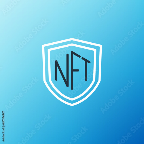Line NFT shield icon isolated on blue background. Non fungible token. Digital crypto art concept. Colorful outline concept. Vector