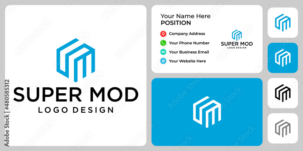 Letter S M monogram hexagon industry logo design with business card template. Letter S M monogram hexagon industry logo design with business card template.