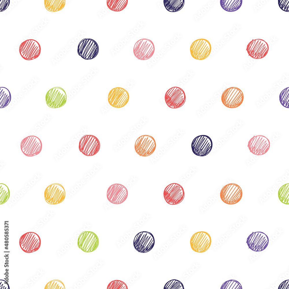 Seamless pattern with hearts, stars and polka dots. The background in bright colors is drawn in a children's style. Seamless pattern with hearts, stars and polka dots. The background in bright colors is drawn in a children's style.