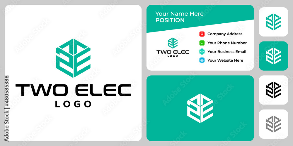 Letter T 2 E monogram grow up logo design with business card template. Letter T 2 E monogram grow up logo design with business card template.