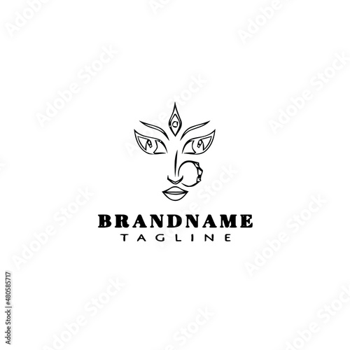 durga goddess of power, divine mother of the universe logo cartoon icon design black isolated vector illustration