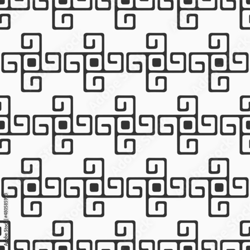Abstract vector seamless pattern. Cross shapes. Ancient ornament. Black and white geometric background.