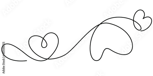 A line art vector illustration of a string of hearts on an isolated white background