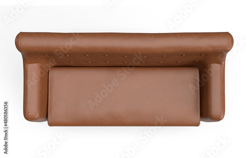 Premium Furniture, Isolated Top View of Brown Leather Sofa on White Background.