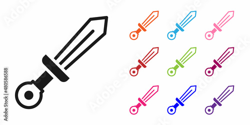 Black Medieval sword icon isolated on white background. Medieval weapon. Set icons colorful. Vector