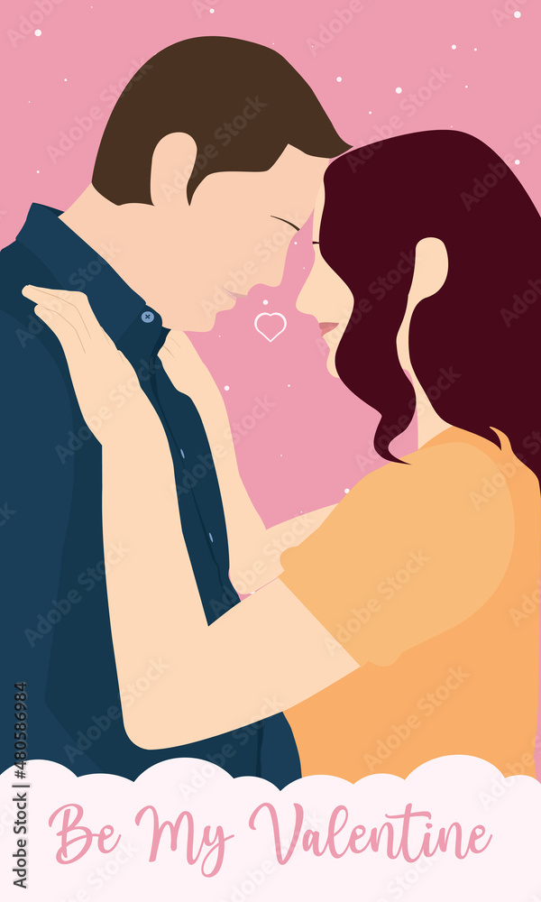 Romantic Couples Man And Woman Kissing in Valentine Card Cartoon  Illustration Vector in EPS File Stock Vector | Adobe Stock