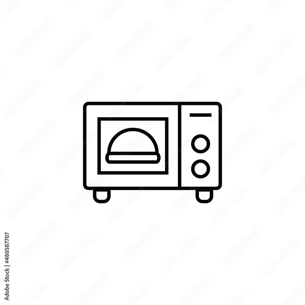 Cooking, food and kitchen concept. Collection of modern outline monochrome icons in flat style. Line icon of bowl in microwave oven