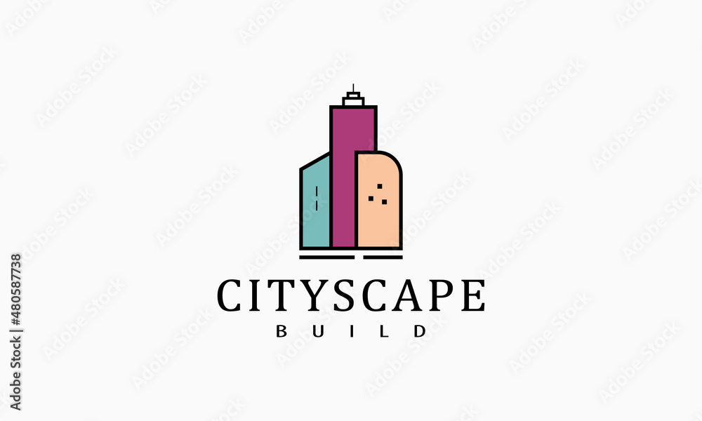  Modern cityscape logo design template. Design for architecture, planning, structure, construction, building, apartment, residence and skyscrapers.