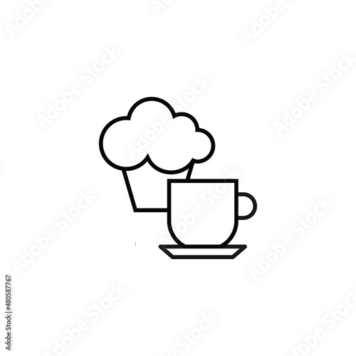 Cooking  food and kitchen concept. Collection of modern outline monochrome icons in flat style. Line icon of tea cup next to cupcake