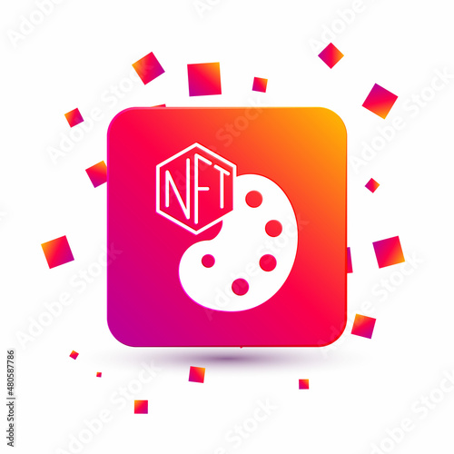White NFT Digital crypto art icon isolated on white background. Non fungible token. Square color button. Vector
