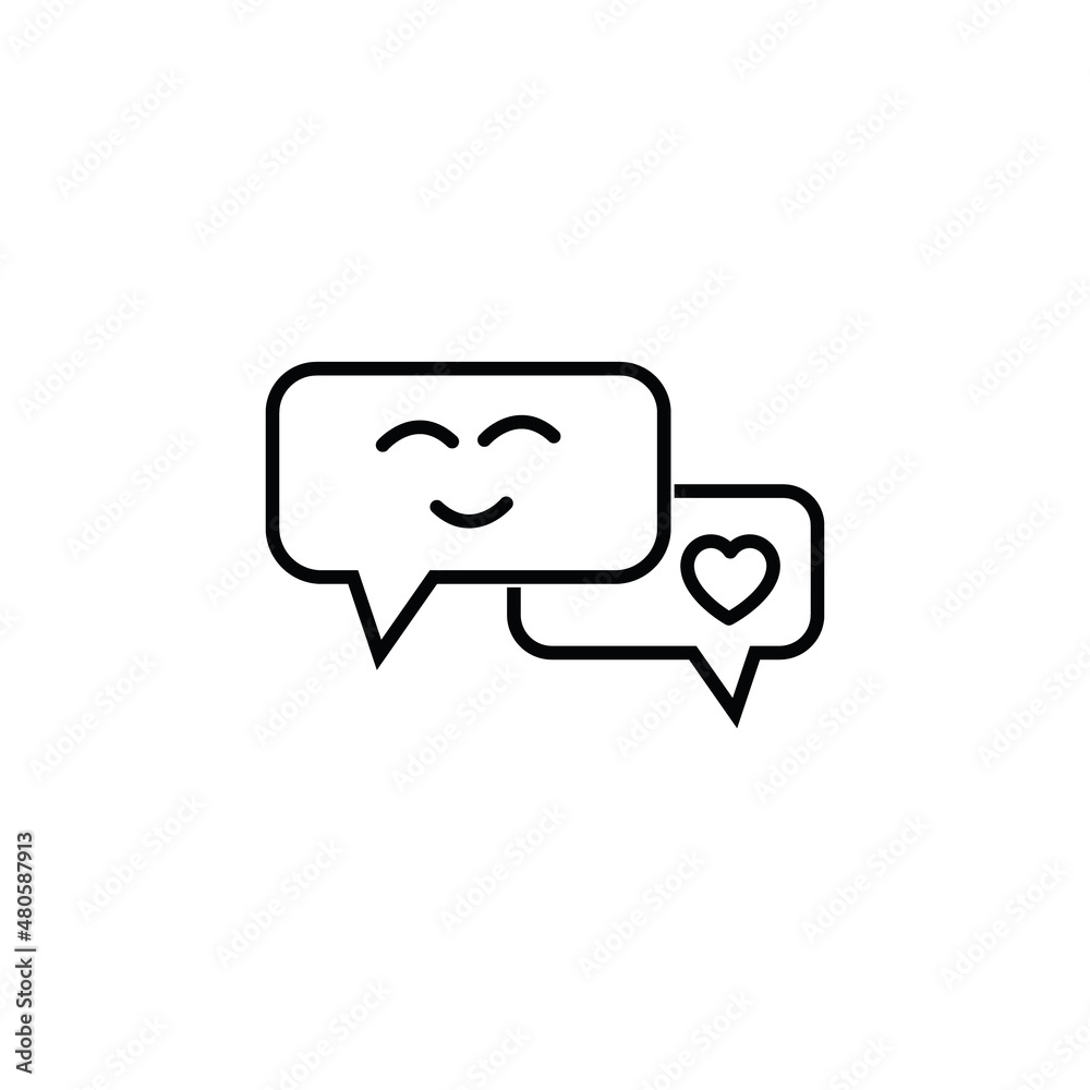 Sign and symbols concept. Outline symbol in flat style. Editable stroke. Line icon of heart and positive emoji inside of rectangular speech bubble Sign and symbols concept. Outline symbol in flat style. Editable stroke. Line icon of heart and positive emoji inside of rectangular speech bubble