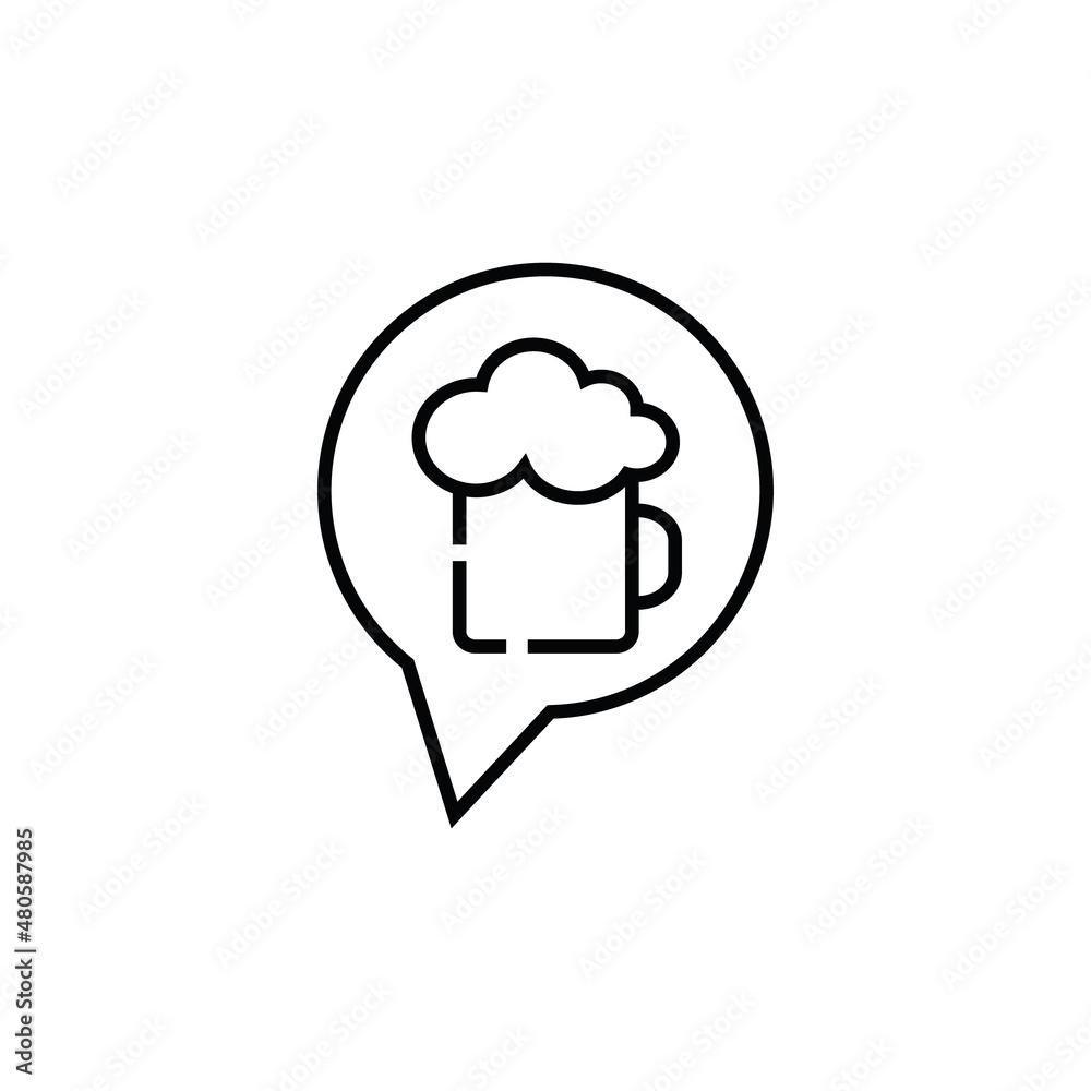 Sign and symbols concept. Outline symbol in flat style. Editable stroke. Line icon of foamy beer cup inside of speech bubble Sign and symbols concept. Outline symbol in flat style. Editable stroke. Line icon of foamy beer cup inside of speech bubble