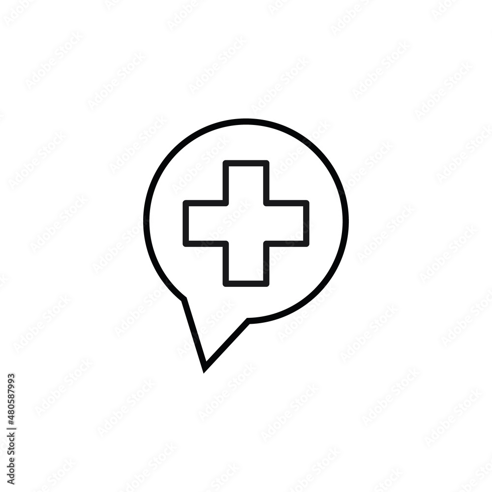 Sign and symbols concept. Outline symbol in flat style. Editable stroke. Line icon of plus or cross inside of speech bubble Sign and symbols concept. Outline symbol in flat style. Editable stroke. Line icon of plus or cross inside of speech bubble
