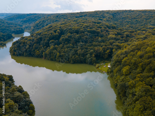 aerial view of barvinok lake in lviv district