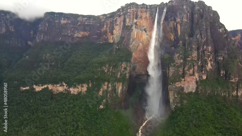 Scenic aerial view of Angel Fall world's highest waterfall in Canaima Venezuela rainforest photo