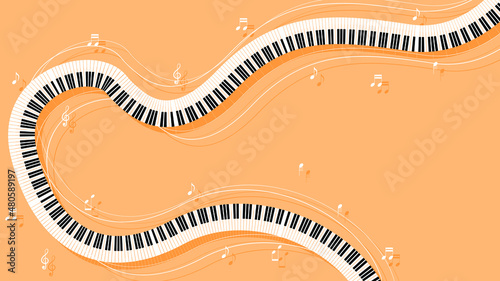 Abstract Piano Music Keyboard Instrument With Flying Keys And Notes Song Melody Audio Sound Vector Design Style Concept For Concert, Performance, Relax