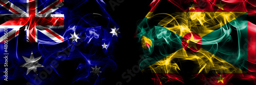 Flags of Australia  Australian vs Grenada. Smoke flag placed side by side on black background