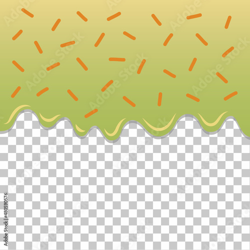 Flowing kiwifruit jam with orange sprinkles on top.