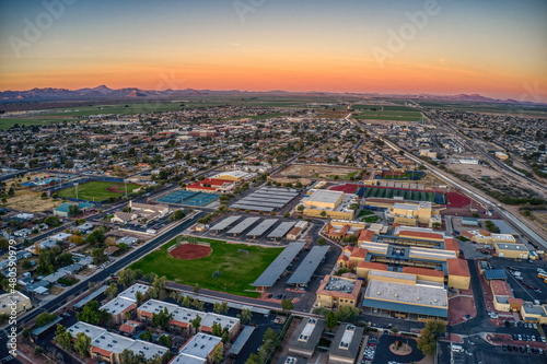 Aerial View of Sunrise over the Phoenix Suburb of Buckeye, Arizona