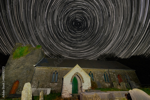 Llangiwg Church, Heavens Above, Star Trails photo