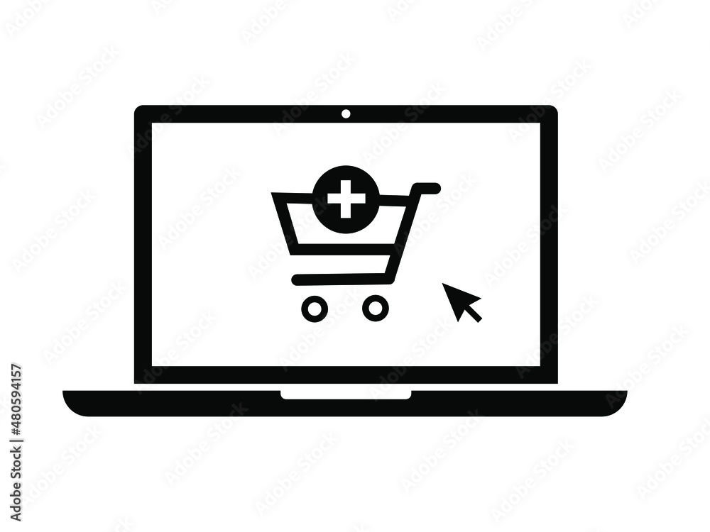 Online shopping on laptop computer flat icon for apps and websites Online shopping on laptop computer flat icon for apps and websites