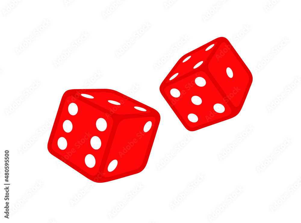 Set of red dice. Cube for table, gambling. Isolated vector illustration on white background. Set of red dice. Cube for table, gambling. Isolated vector illustration on white background.