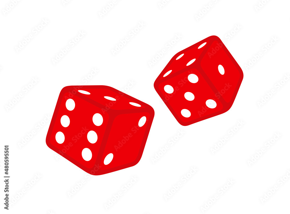 Set of red dice. Cube for table, gambling. Isolated raster illustration on white background. Set of red dice. Cube for table, gambling. Isolated raster illustration on white background.