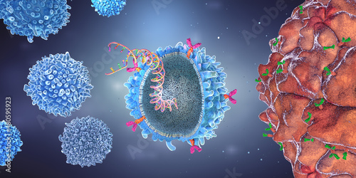 Genetically engineered chimeric antigen receptor immune cell with implanted gene strain - 3d illustration photo
