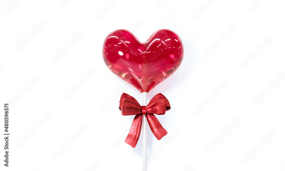 Heart lollipop candy on a white background, 3D Rendering