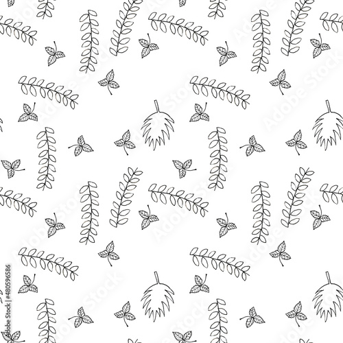 Fotografie, Tablou Pattern con piccole foglie nere su sfondo bianco