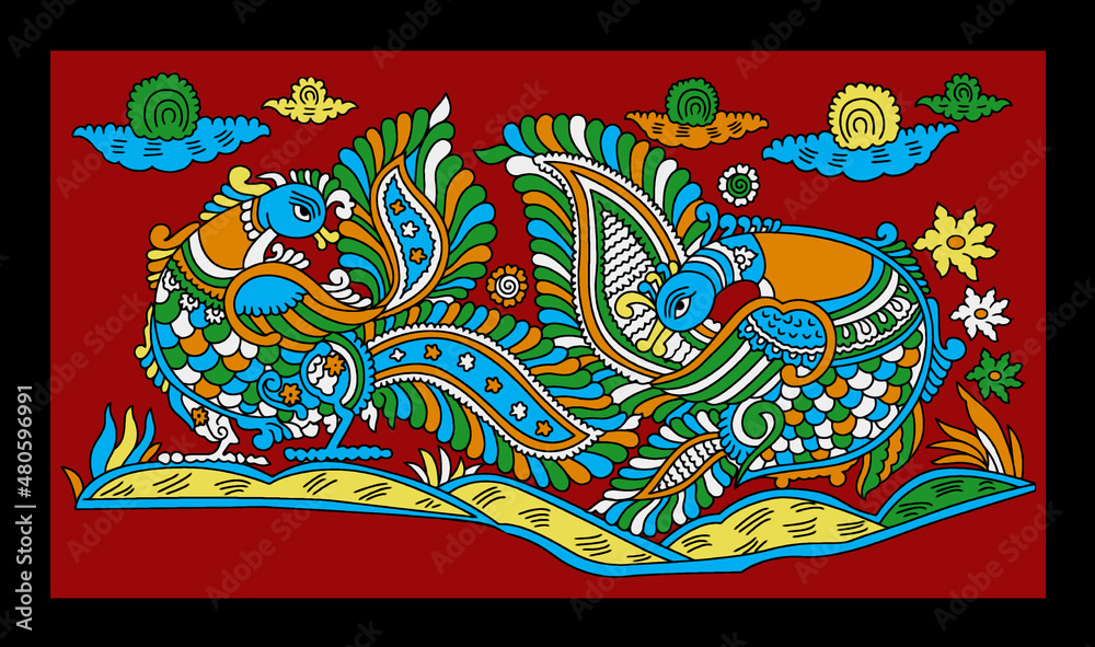 Kalamkari Hand Drawn With Peacock Background