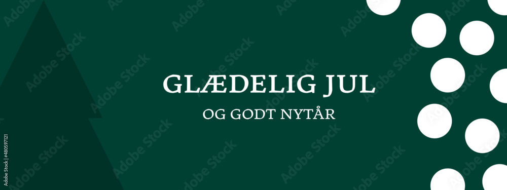 Julekort på en grøn baggrund. Glædelig jul tekst med juletræer og sne, Vector
