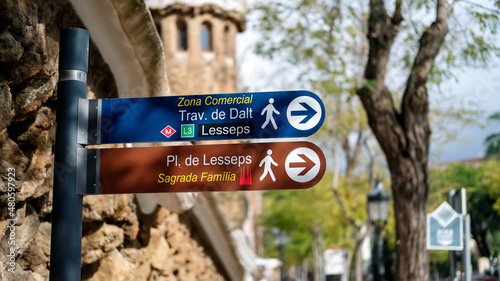Canvas Print Landmarks post in Barcelona, Spain