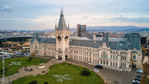 Aerial drone view of the Palace of Culture in Iasi, Romani photo