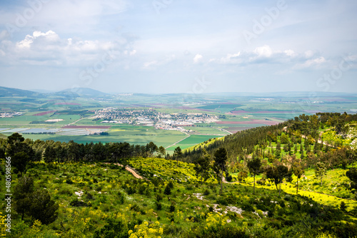 Jezreel valley and Ein Harod Kibbutz as seen from Mt. Gilboa. photo