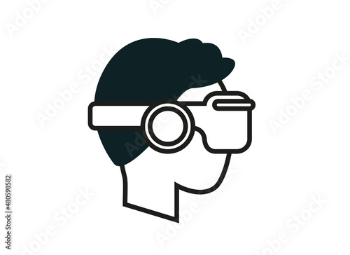 Metaverse logo. Man in vr mask, online internet. Virtual reality vector symbol. Technotrend 2022. photo